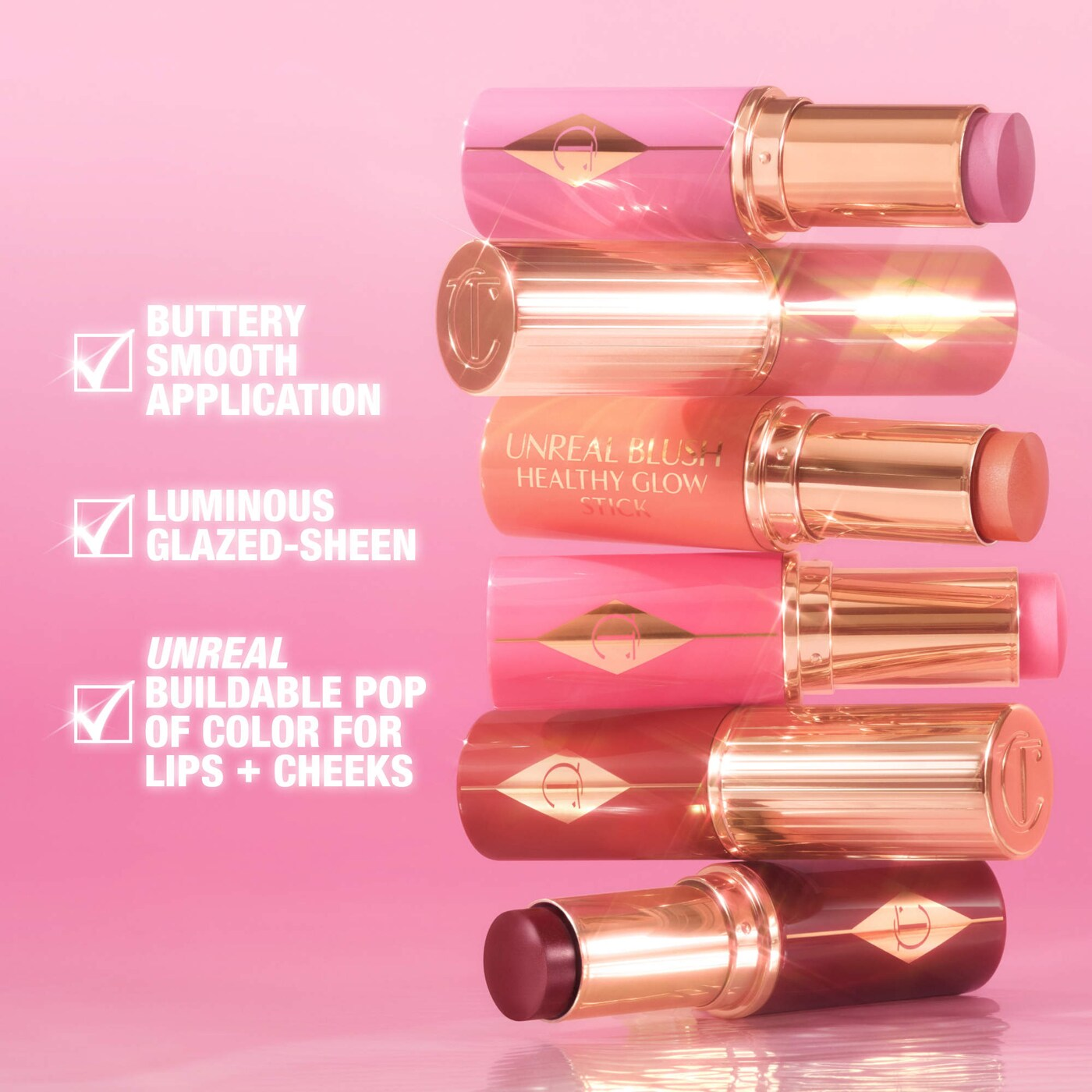 Mini Unreal Lip + Cheek Glow Blush Stick with Hyaluronic Acid