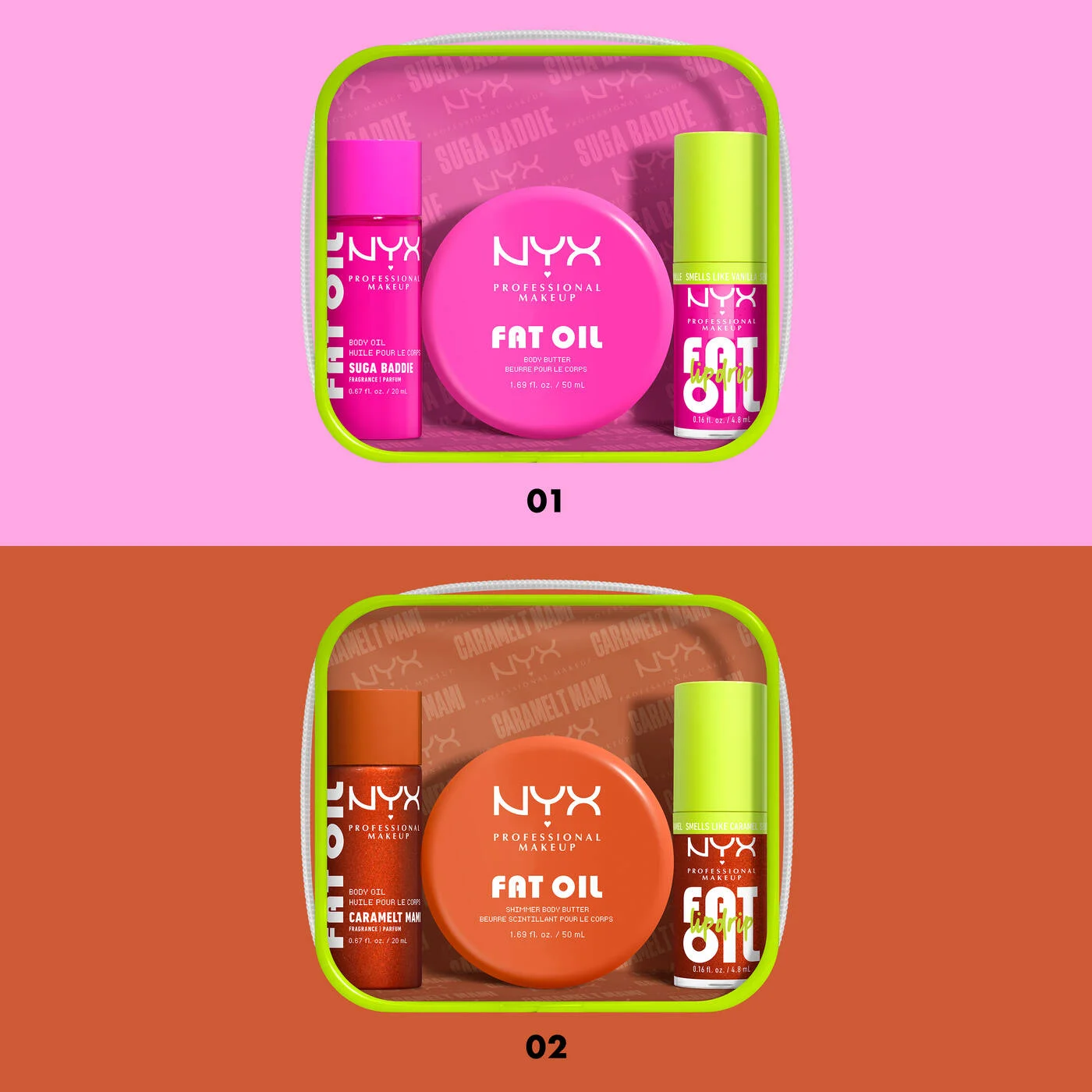 NYX-FAT OIL LIP & BODY KIT SUGA BADDIE 3-piece vanilla body care set for baddies on the go