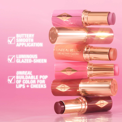 Mini Unreal Lip + Cheek Glow Blush Stick with Hyaluronic Acid