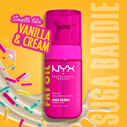 NYX-FAT OIL BODY OIL SUGA BADDIE Vanilla body oil with a clear, glossy finish