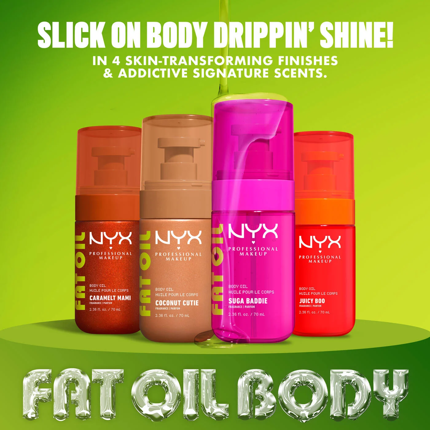 NYX-FAT OIL BODY OIL SUGA BADDIE Vanilla body oil with a clear, glossy finish