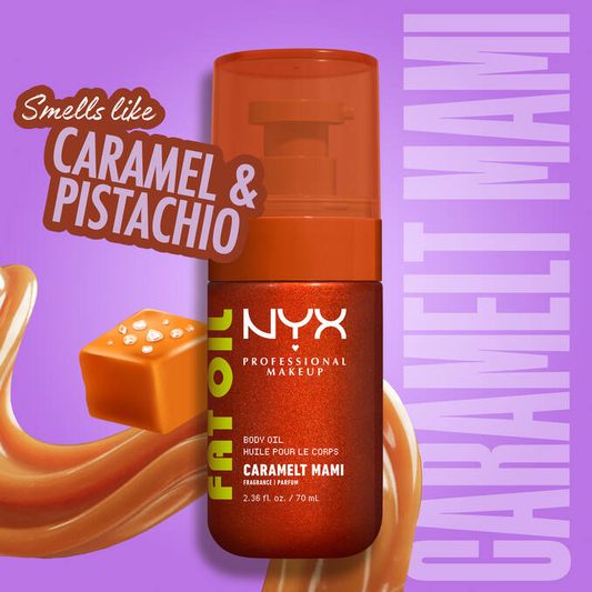 NYX-Fat Oil Body Oil Caramelt Mami Shimmer body oil with a bronzed, bougie finish