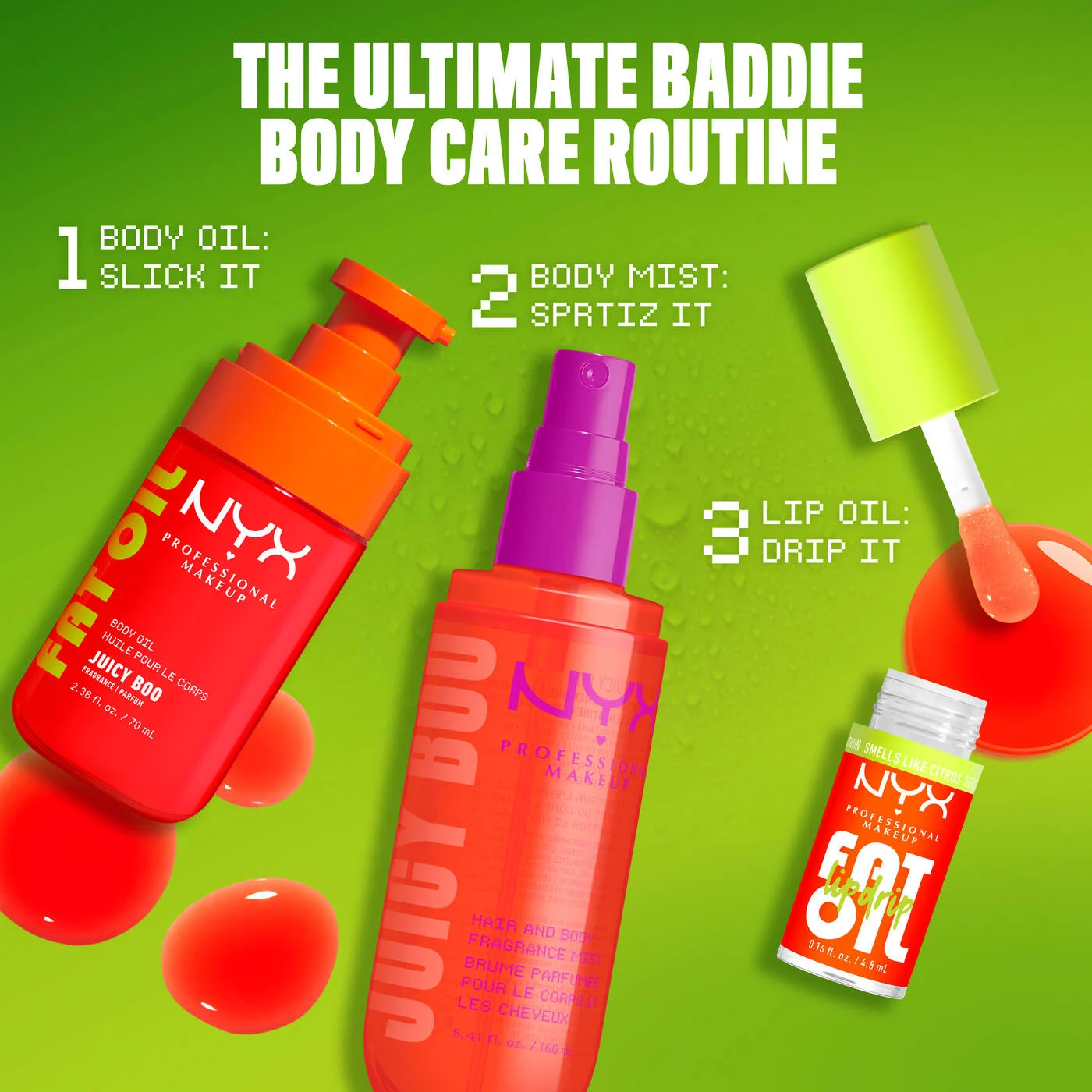 NYX-Fat Oil Body Oil Juicy Boo Clementine & Mango Scent Body Oil with a tinted brightening finish