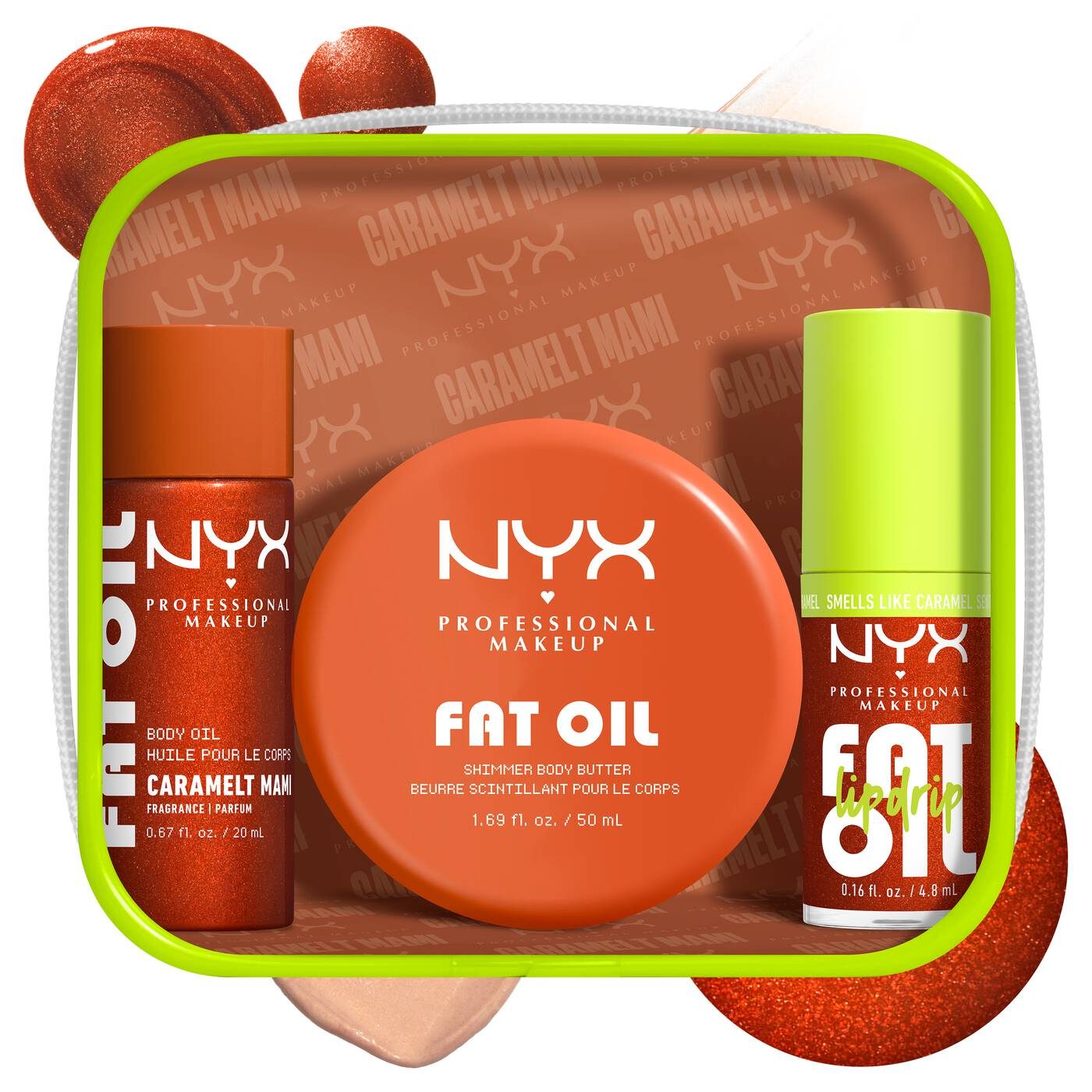 NYX-FAT OIL LIP & BODY KIT CARAMELT MAMI 3-piece caramel body care set for baddies on the go